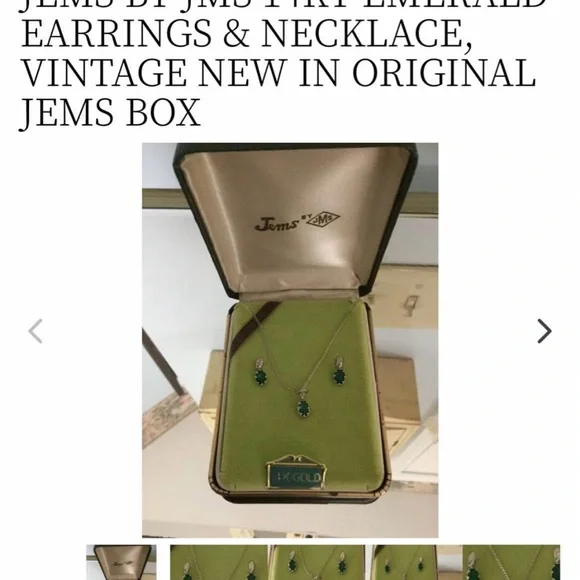 Vintage JMS 14k gold emerald earrings and necklace set - Picture 5 of 5